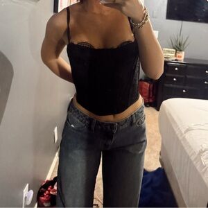 Elegant Black Lace Trim Cami Top